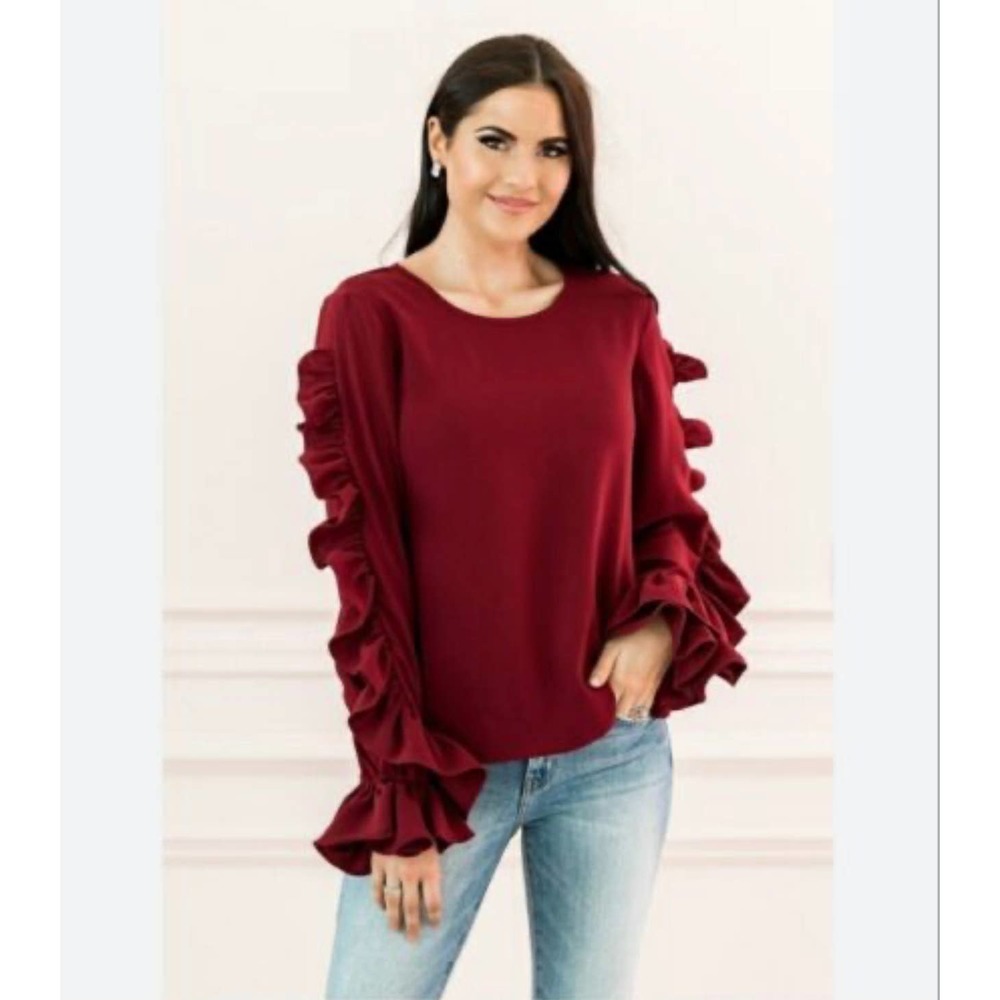 Rachel Parcell 5th Street Burgundyy Ruffle Blouse Womens Size: M